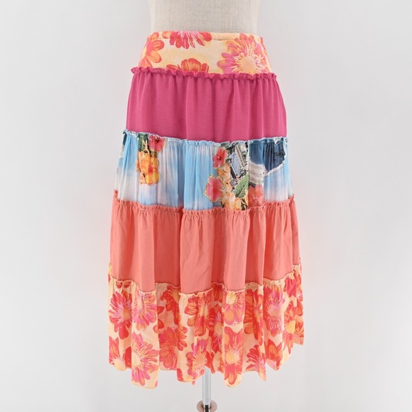 Dresses & Skirts - WEEKEND CLOTHES LINE Skirt Sz M Floral Mixed Print Multicolor Tiered Midi Hippie